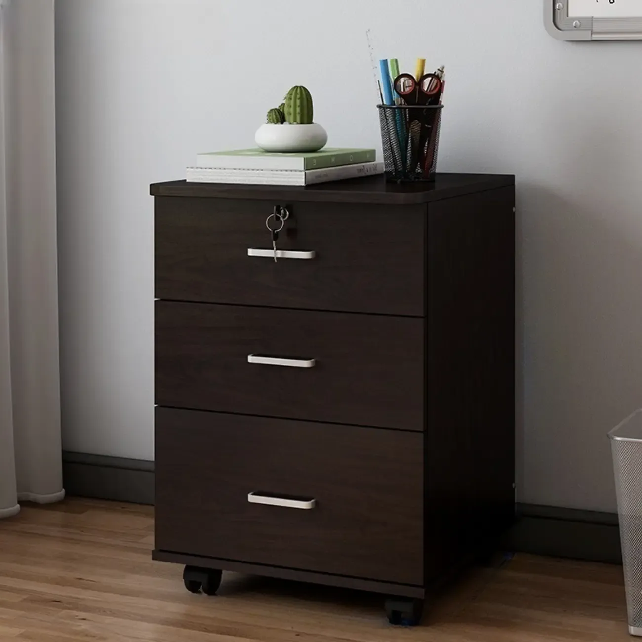 Classic Wooden Filing Cabinets with 3-Locking Drawers for Office Image - 32