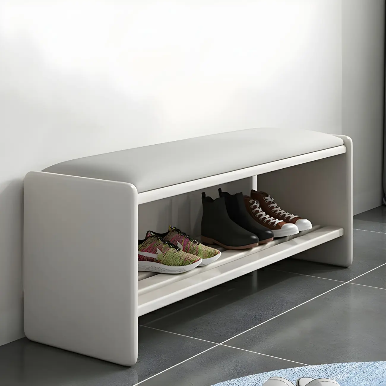 Entryway Natural Wood Shoe Storage Bench with Cushion Image - 2 | homeyfad