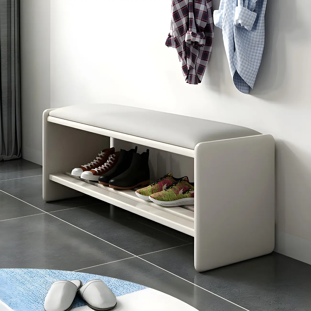 Entryway Natural Wood Shoe Storage Bench with Cushion Image - 5 | homeyfad