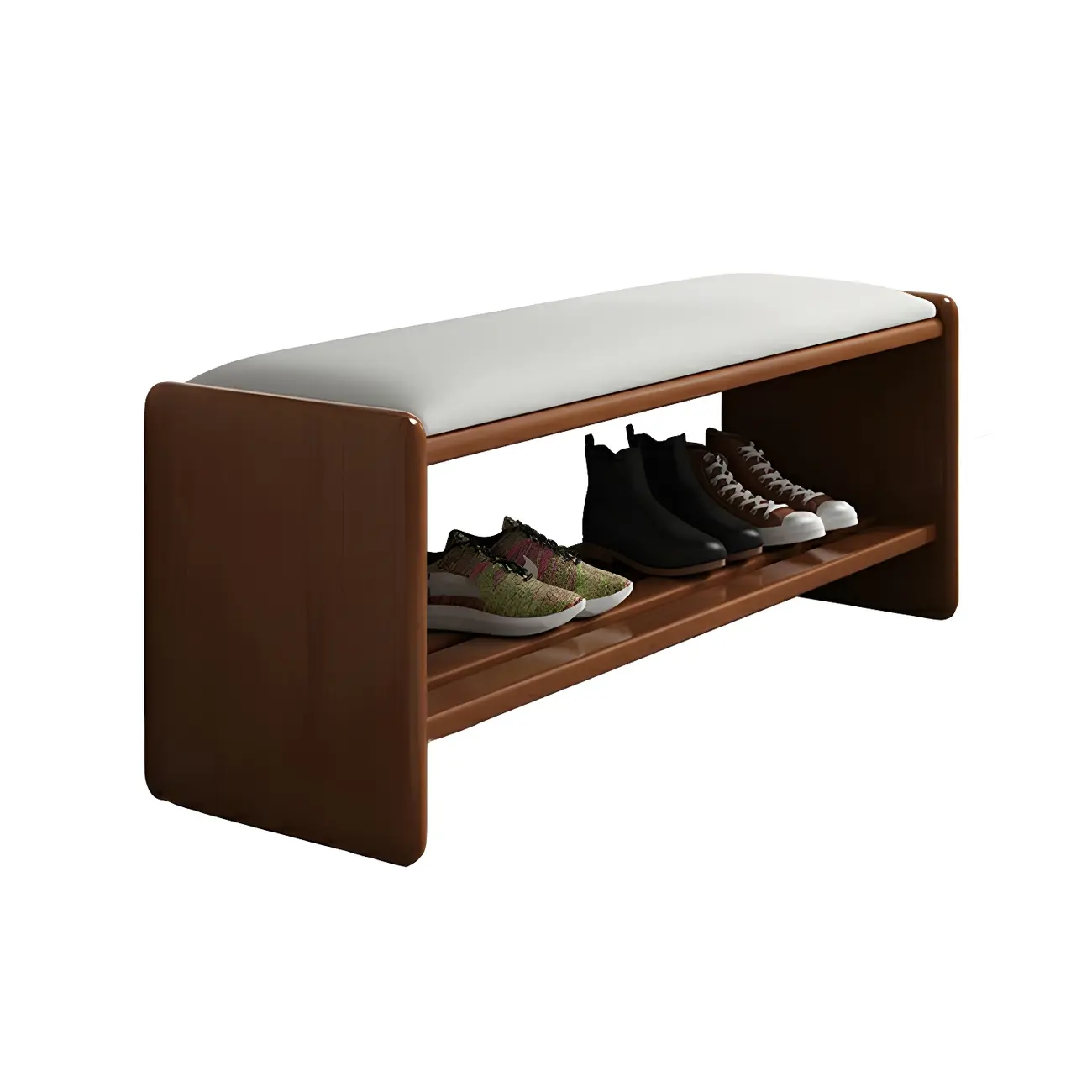 Entryway Natural Wood Shoe Storage Bench with Cushion Image - 7 | homeyfad