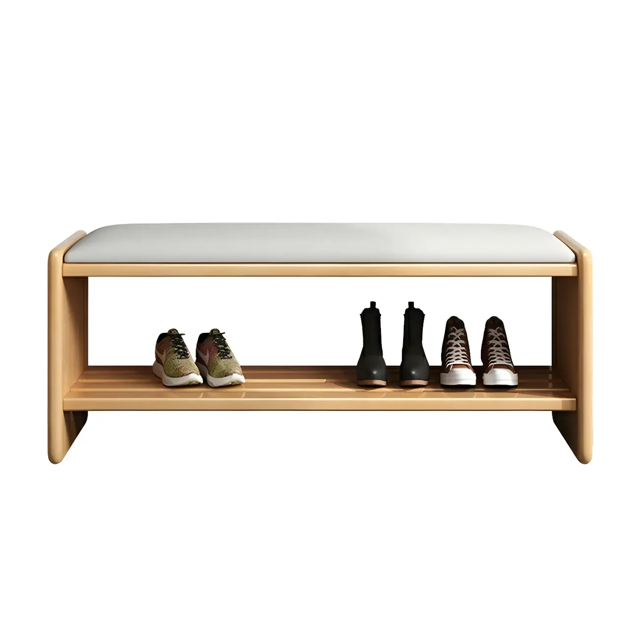 Entryway Natural Wood Shoe Storage Bench with Cushion Image - 8