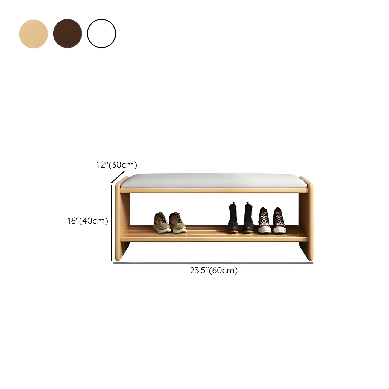 Entryway Natural Wood Shoe Storage Bench with Cushion #size | homeyfad