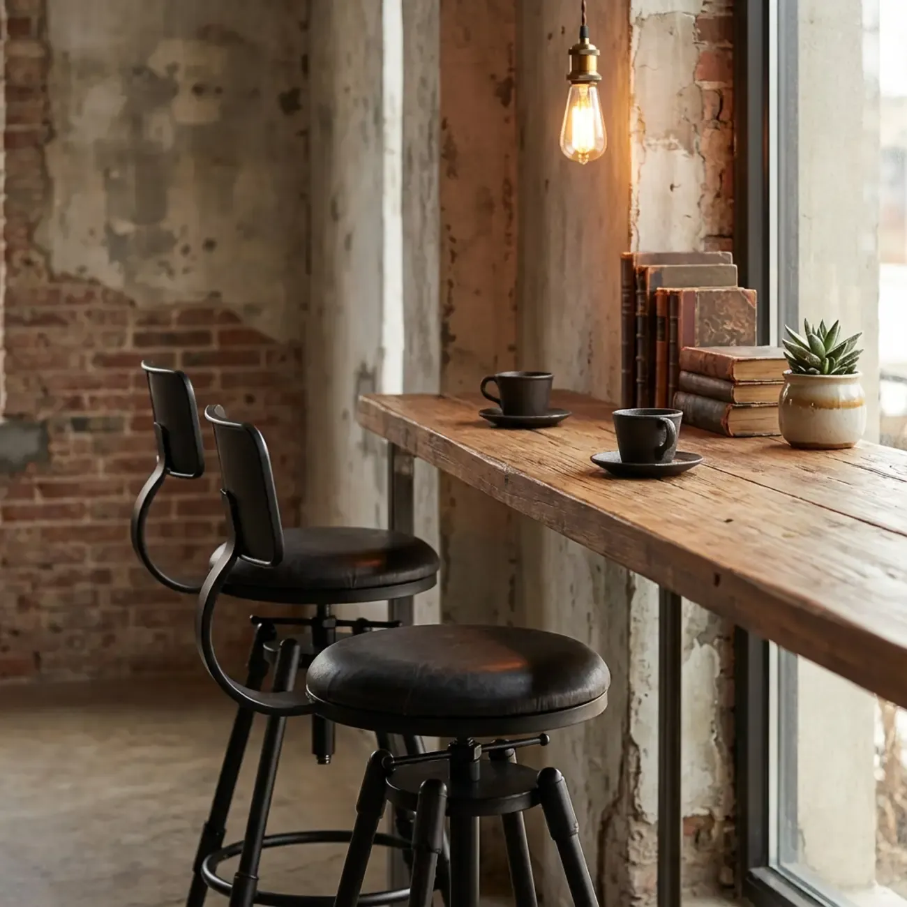 Industrial Iron Swivel Adjustable Bar Stools Image - 1