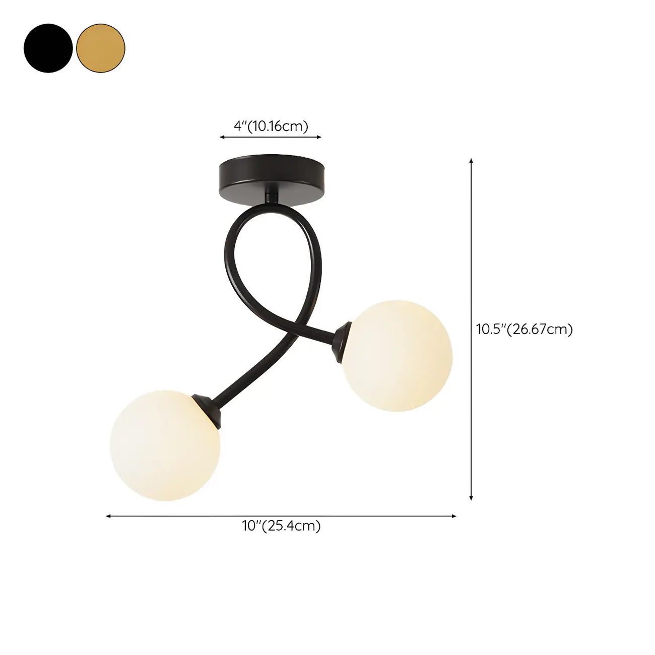 Stylish 2-Light Globe Glass Metal Semi Flush Mount Ceiling Light #size
