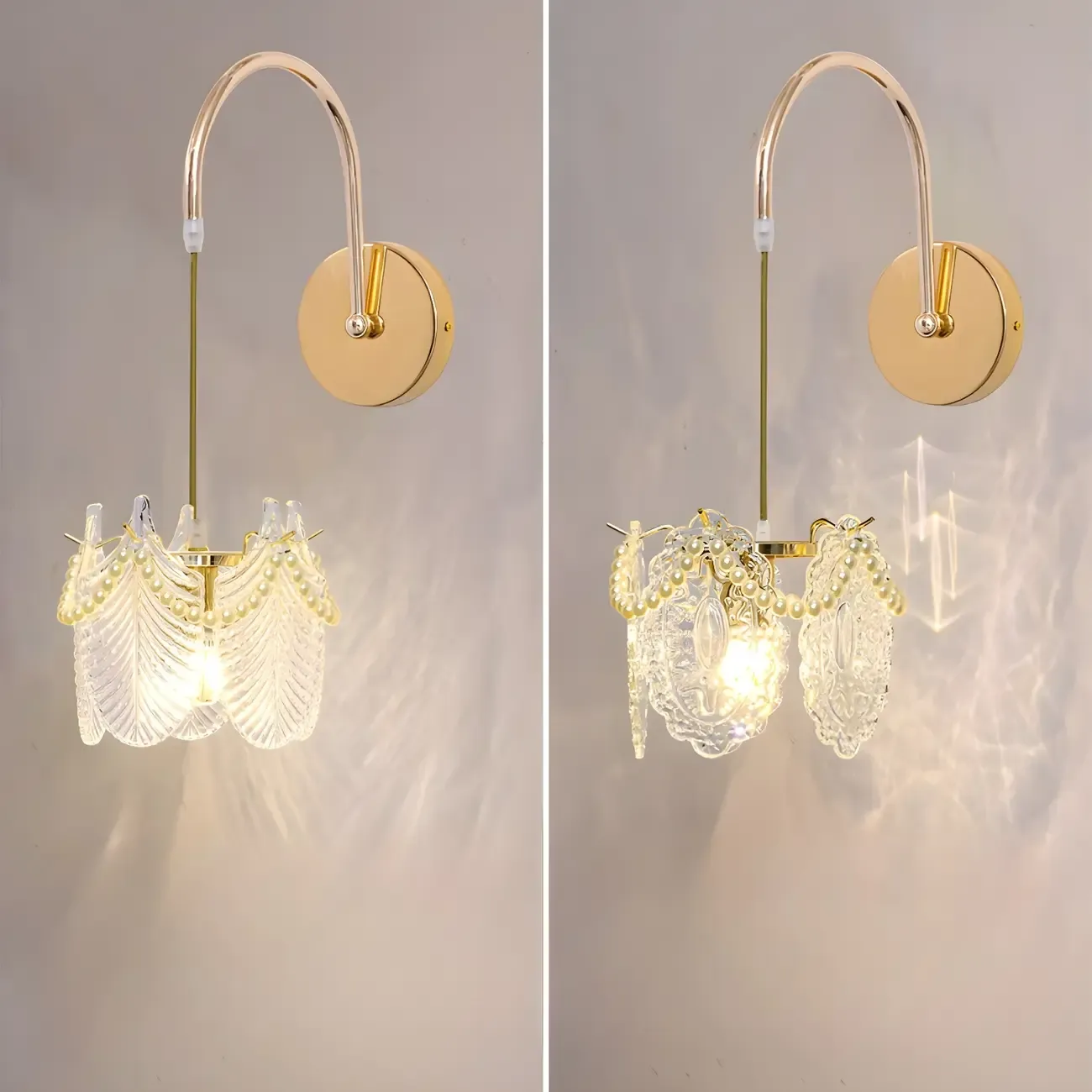 Modern Gold Glass Leaf Design Indoor Wall Light Image - 7