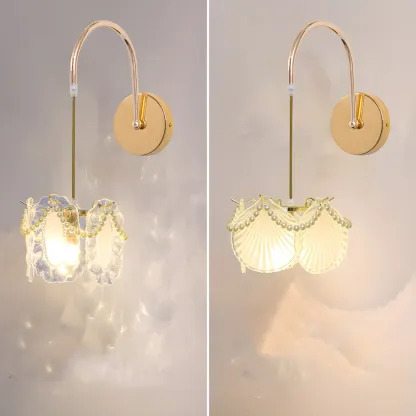 Modern Gold Glass Leaf Design Indoor Wall Light Image - 8