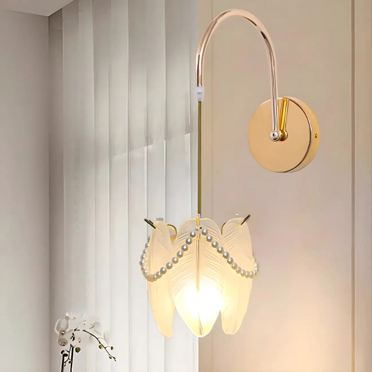 Modern Gold Glass Leaf Design Indoor Wall Light Image - 2 | homeyfad
