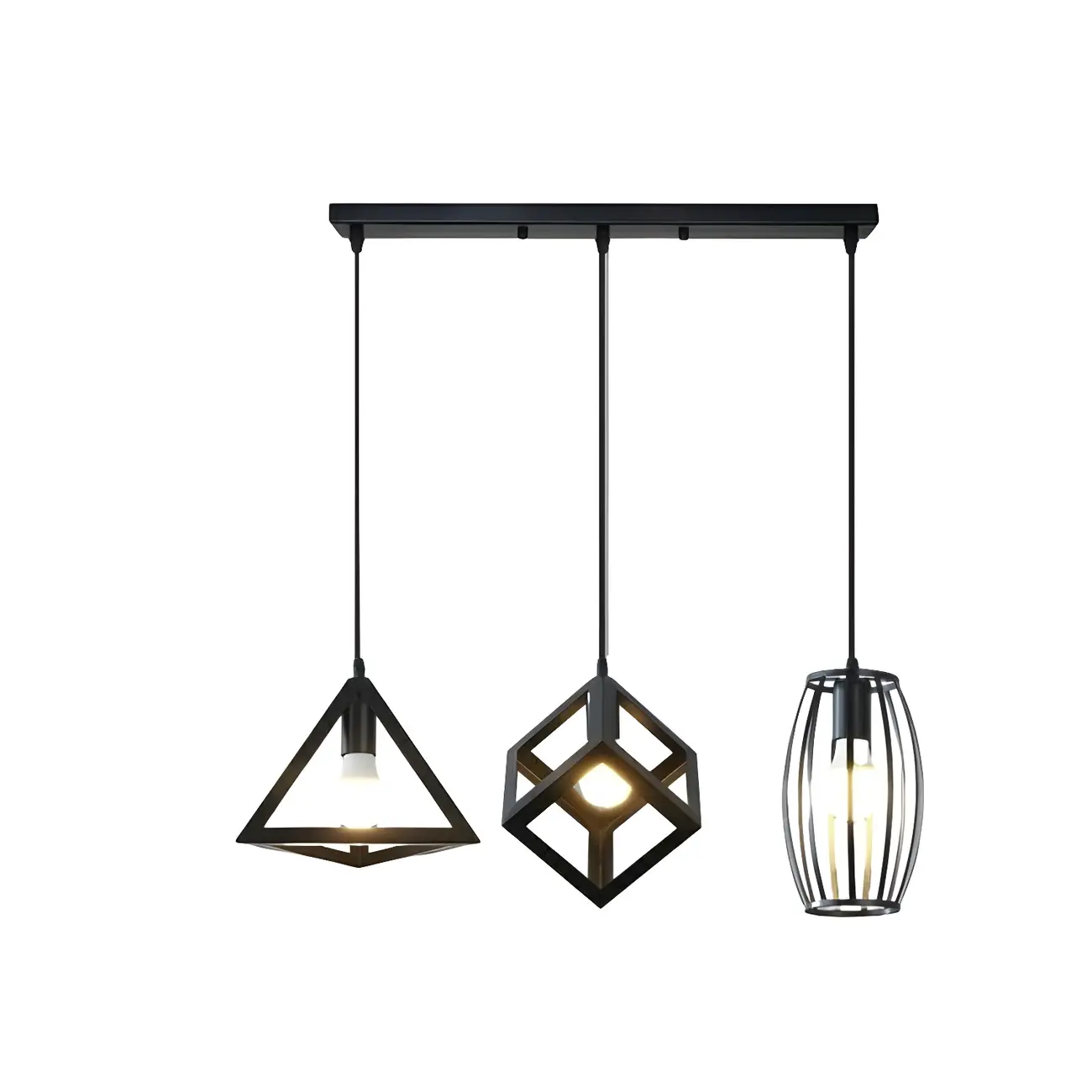 Industrial Black Geometric Adjustable Pendant Light Image - 4 | homeyfad