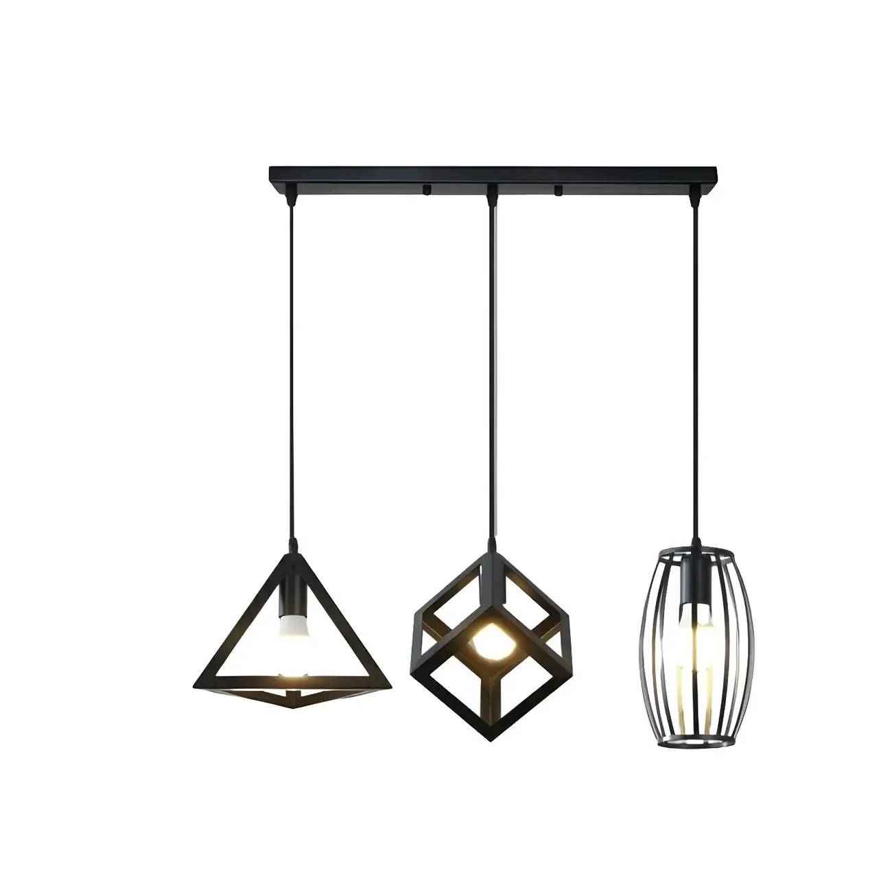 Industrial Black Geometric Adjustable Pendant Light Image - 4