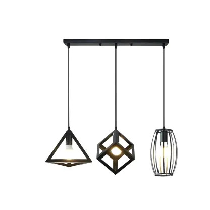 Industrial Black Geometric Adjustable Pendant Light Image - 4