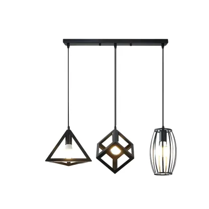 Industrial Black Geometric Adjustable Pendant Light Image - 7
