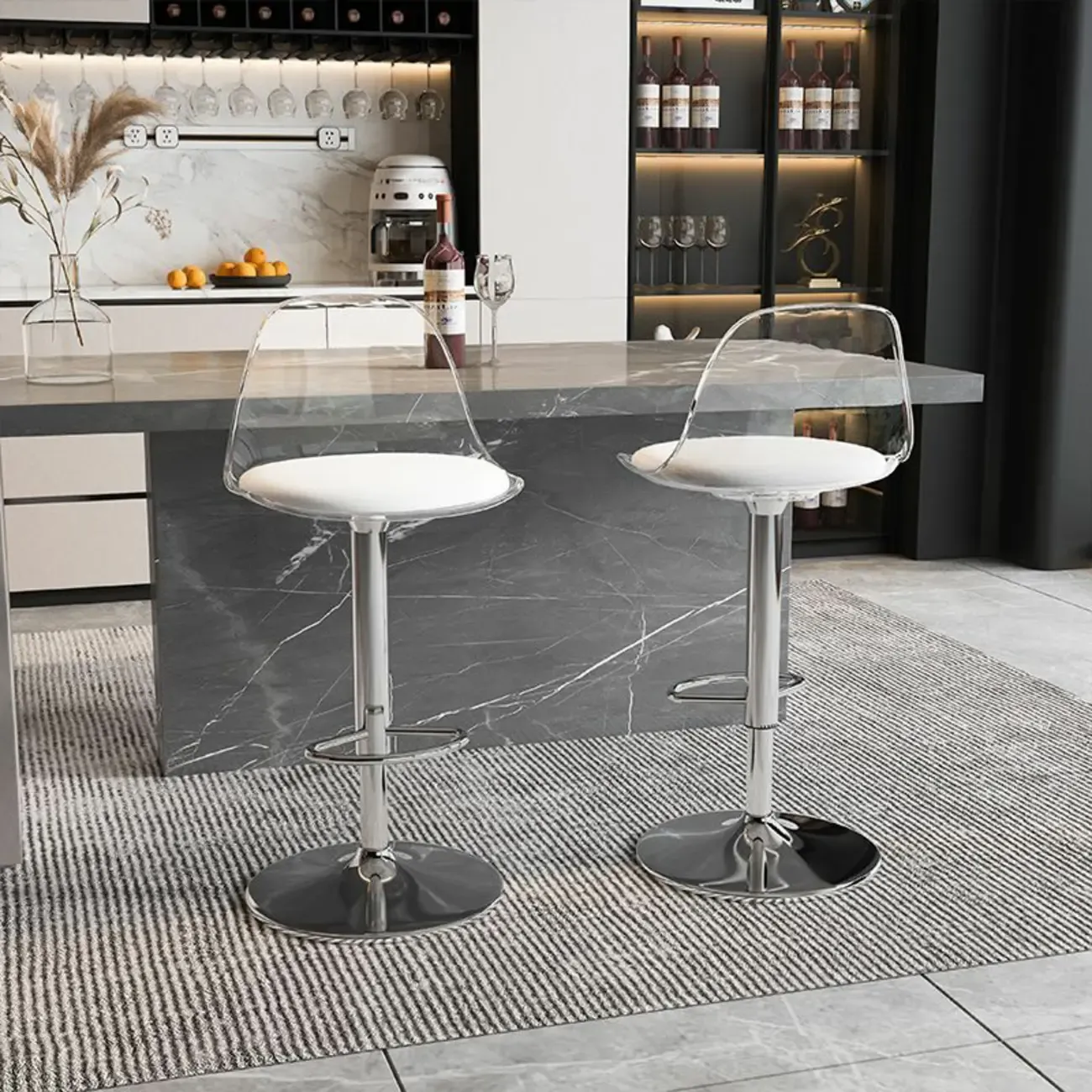 Minimalist Acrylic Adjustable Bar Stools with Cushion for Kitchen Image - 1