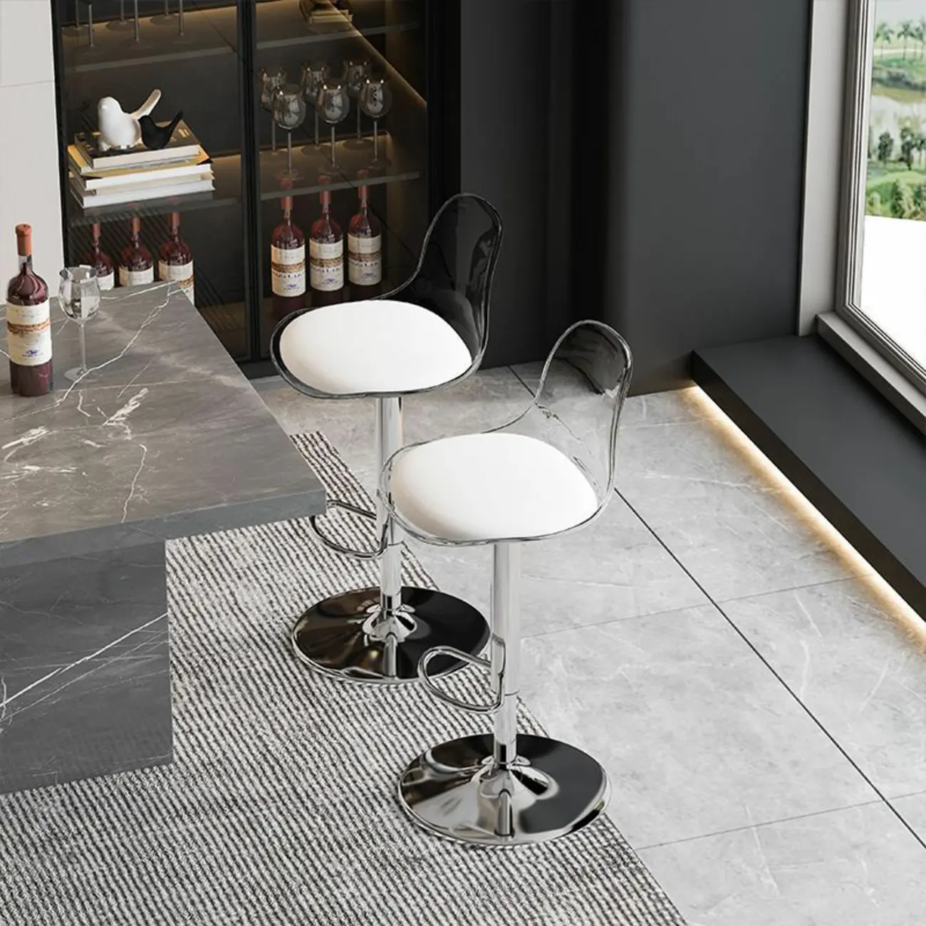 Minimalist Acrylic Adjustable Bar Stools with Cushion for Kitchen Image - 2 | homeyfad