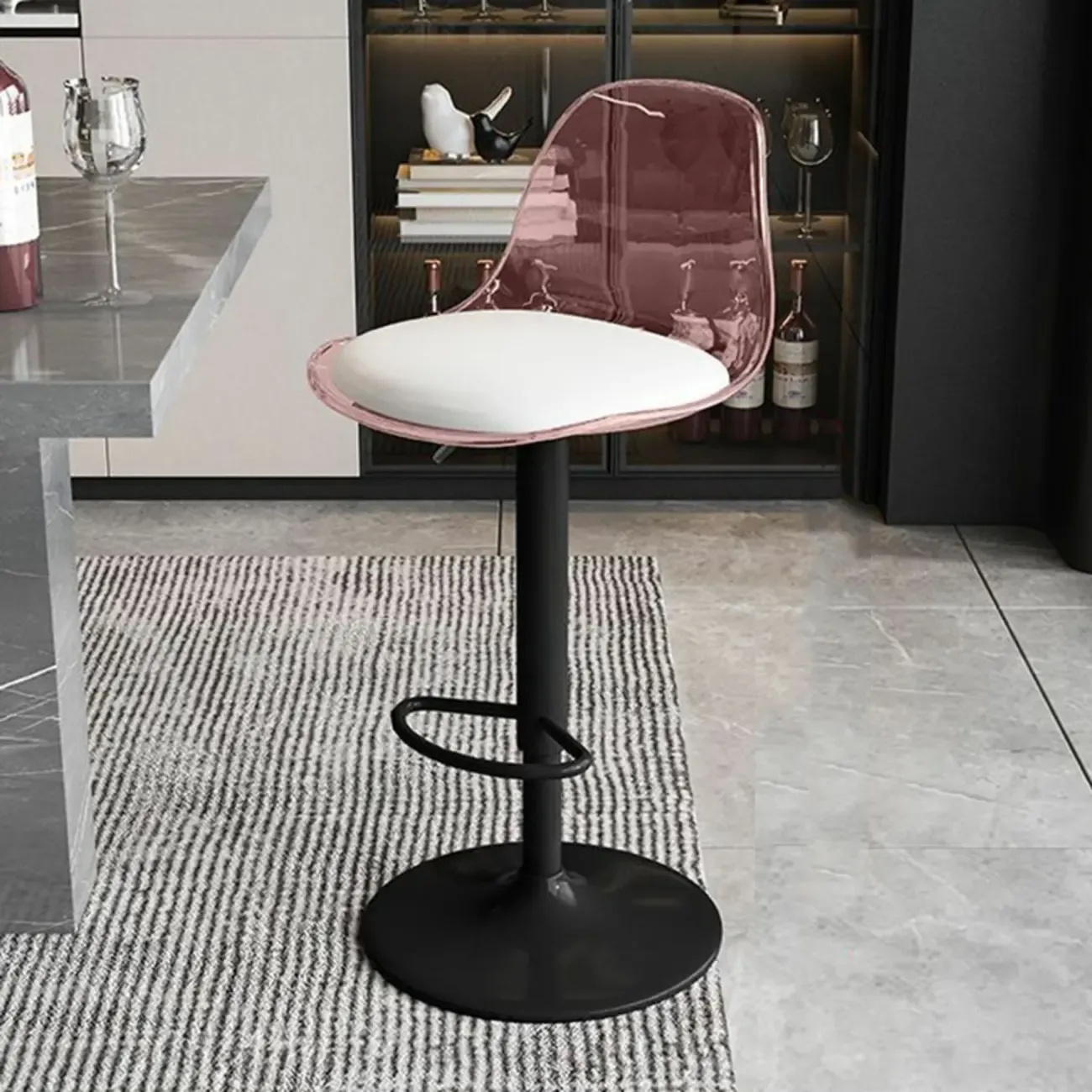 Minimalist Acrylic Adjustable Bar Stools with Cushion for Kitchen Image - 7