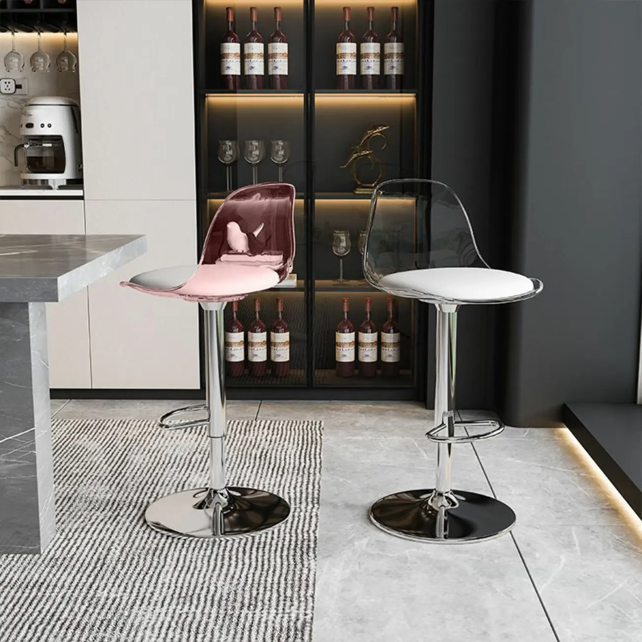 Minimalist Acrylic Adjustable Bar Stools with Cushion for Kitchen Image - 3 | homeyfad