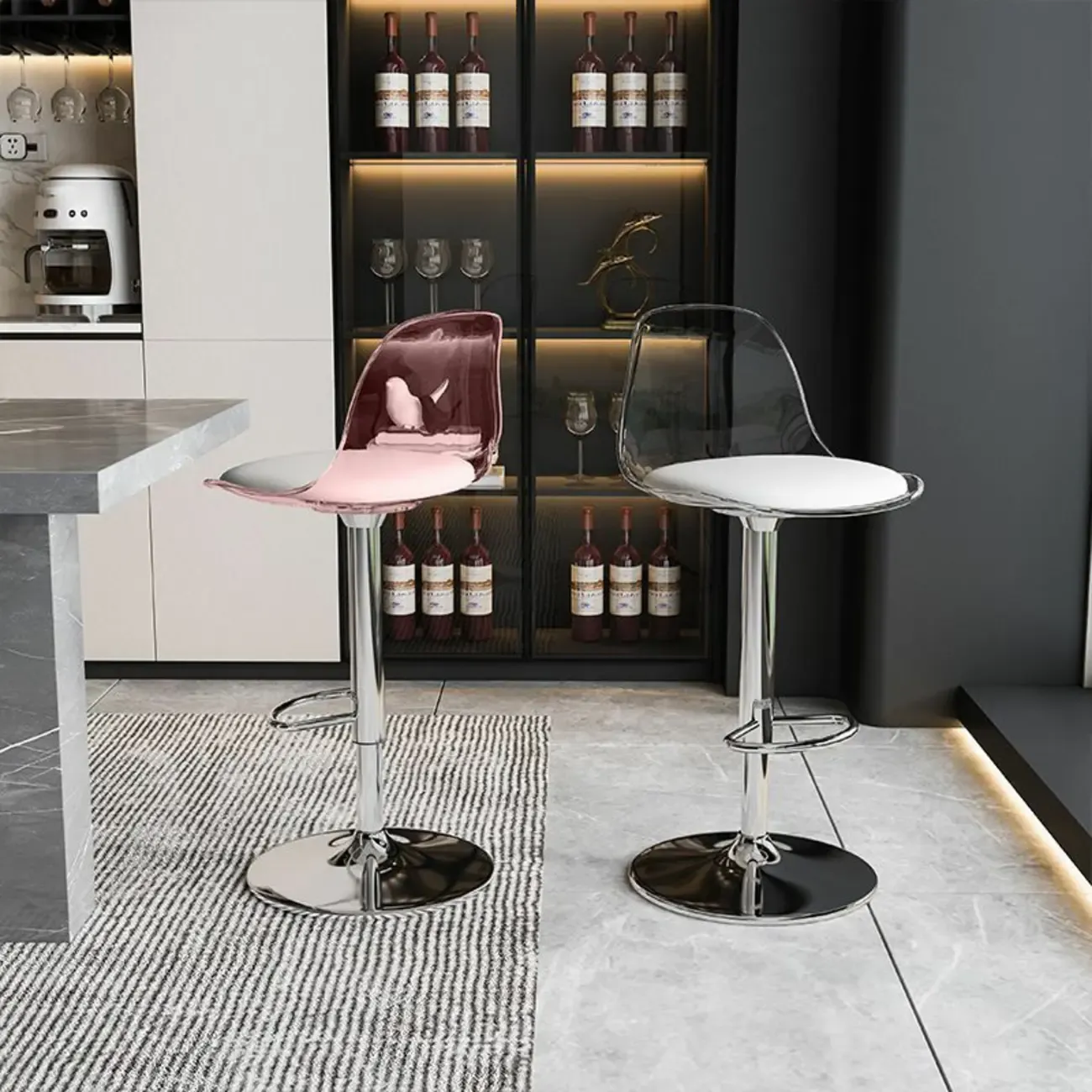 Minimalist Acrylic Adjustable Bar Stools with Cushion for Kitchen Image - 3