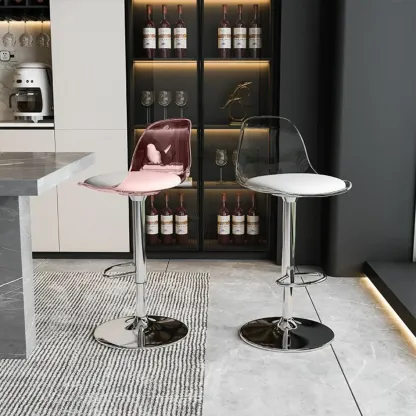 Minimalist Acrylic Adjustable Bar Stools with Cushion for Kitchen Image - 3