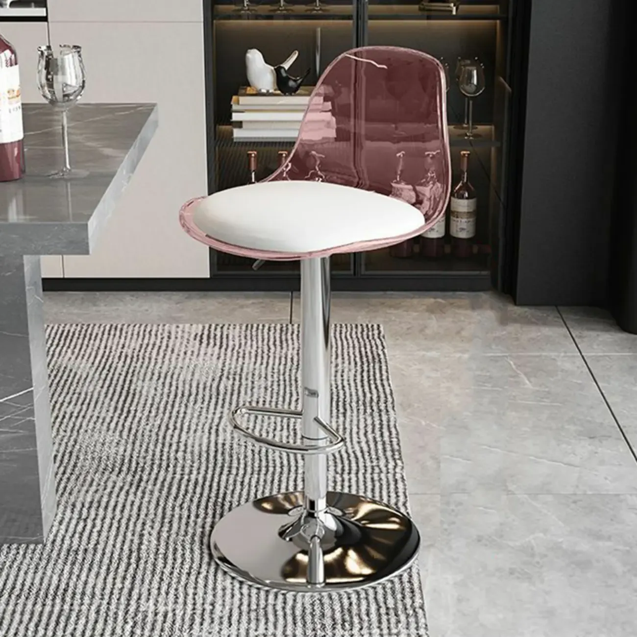 Minimalist Acrylic Adjustable Bar Stools with Cushion for Kitchen Image - 8