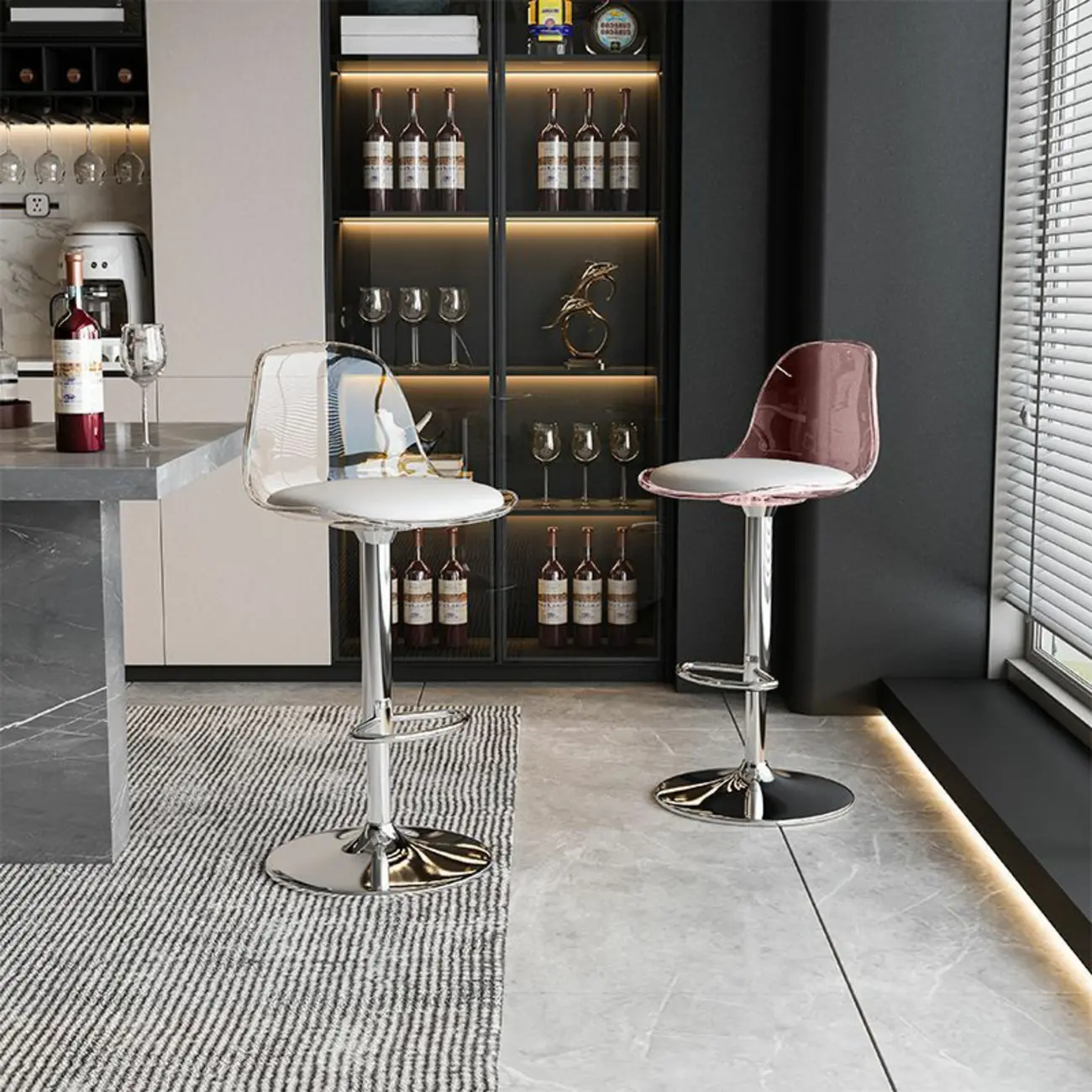 Minimalist Acrylic Adjustable Bar Stools with Cushion for Kitchen Image - 4 | homeyfad