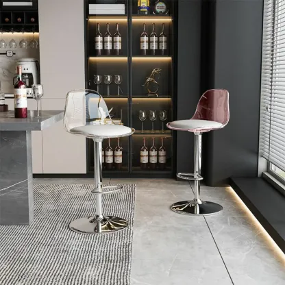 Minimalist Acrylic Adjustable Bar Stools with Cushion for Kitchen Image - 4
