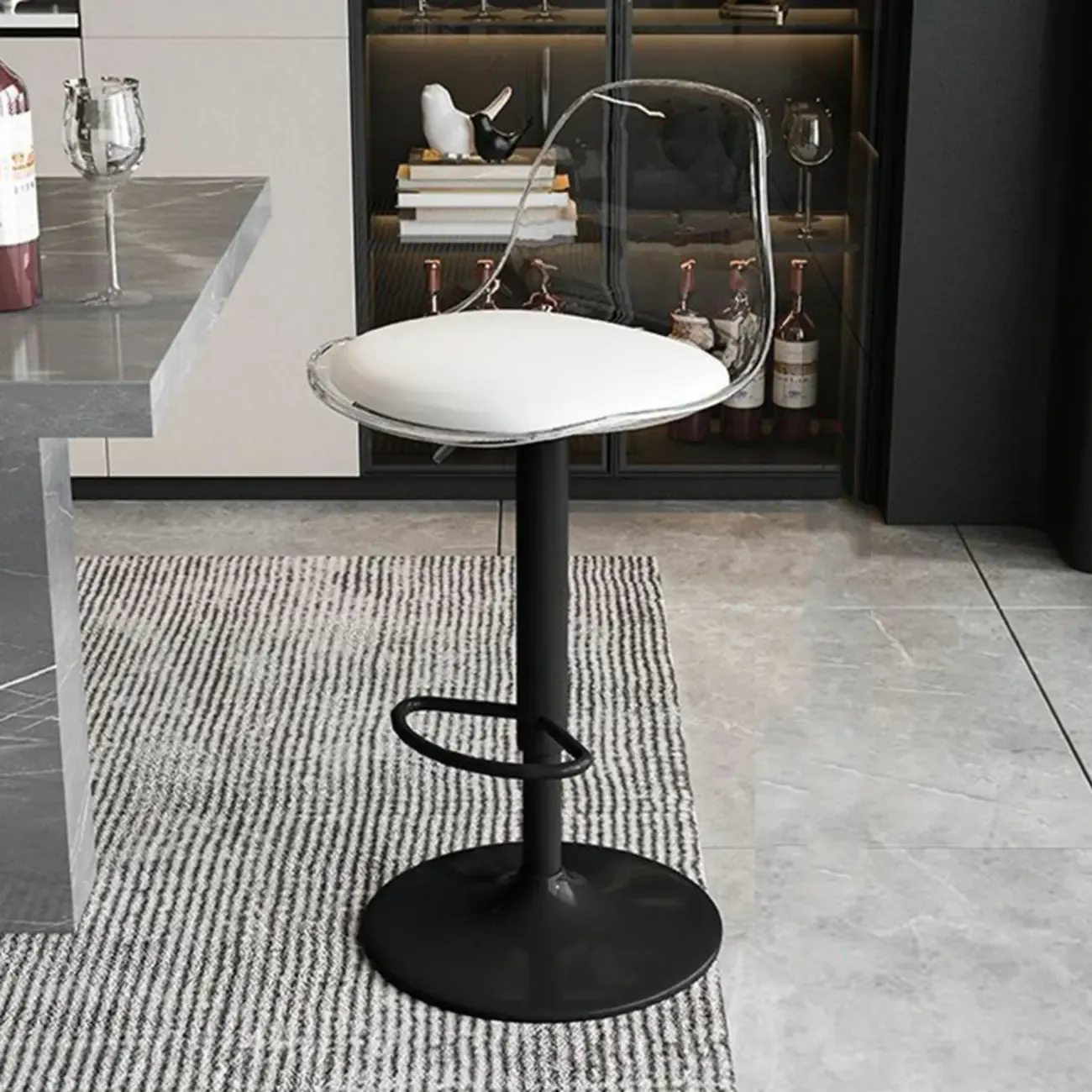 Minimalist Acrylic Adjustable Bar Stools with Cushion for Kitchen Image - 10