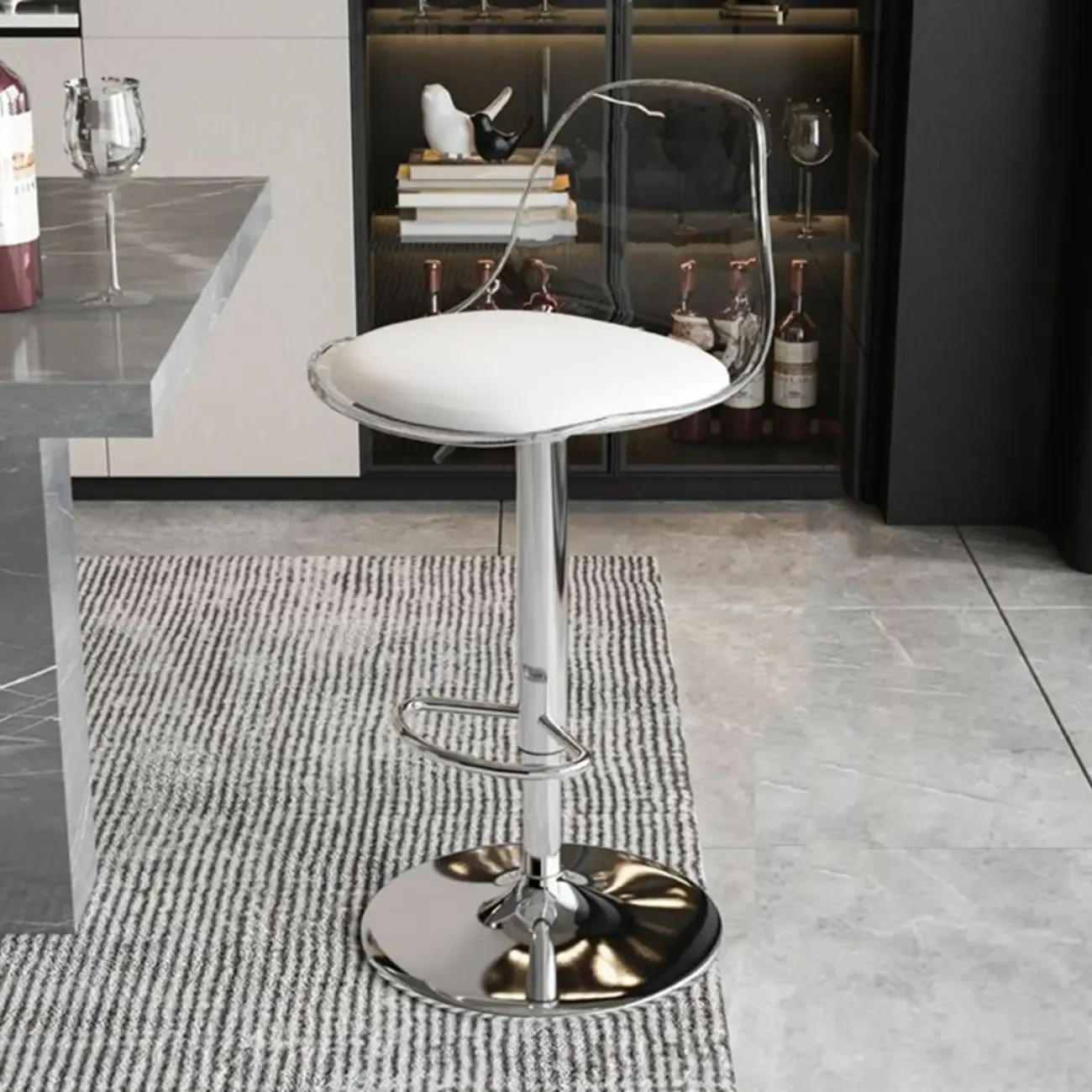 Minimalist Acrylic Adjustable Bar Stools with Cushion for Kitchen Image - 12