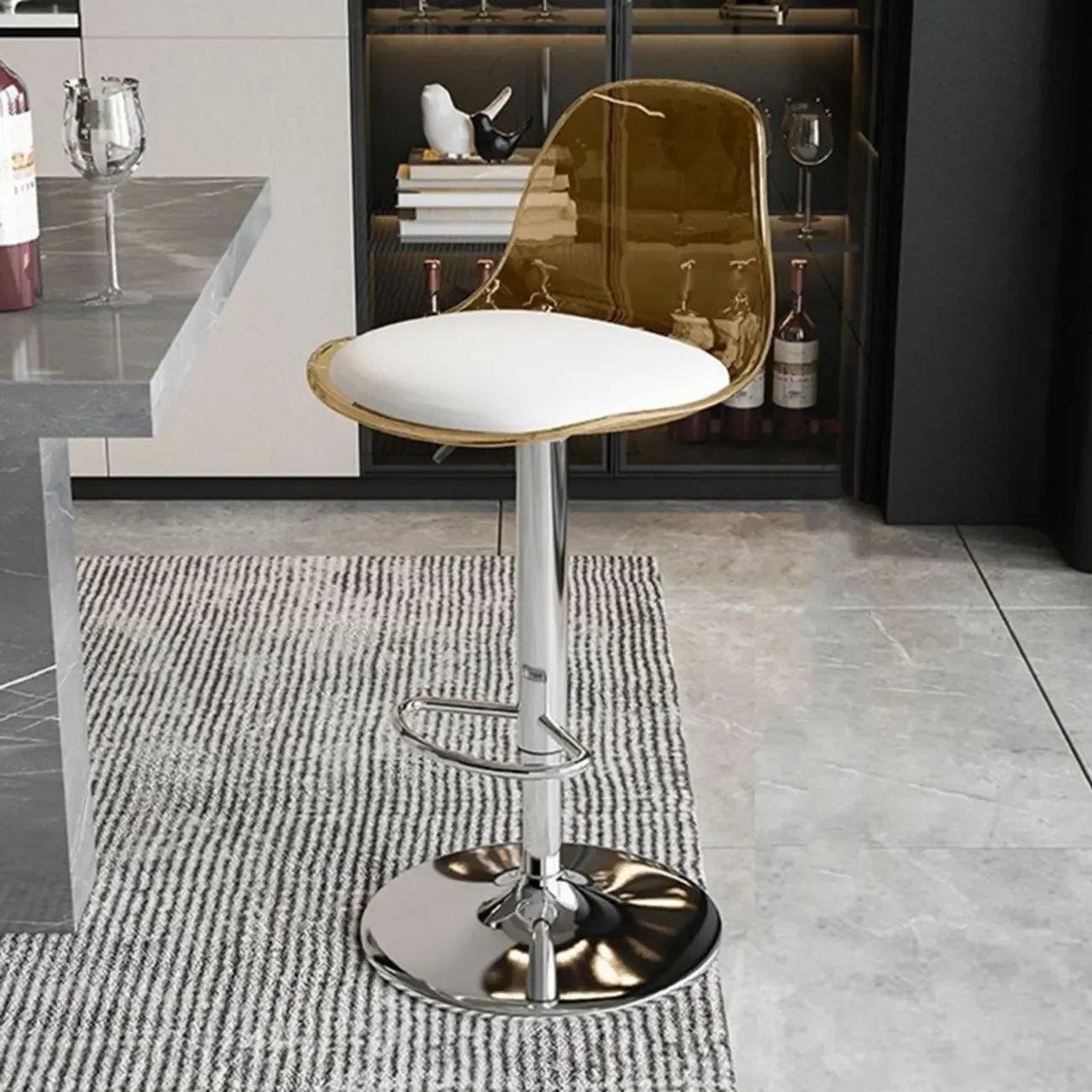 Minimalist Acrylic Adjustable Bar Stools with Cushion for Kitchen Image - 15