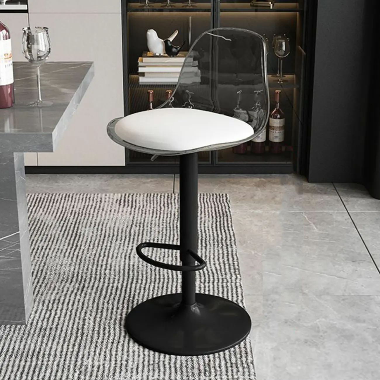 Minimalist Acrylic Adjustable Bar Stools with Cushion for Kitchen Image - 17 | homeyfad