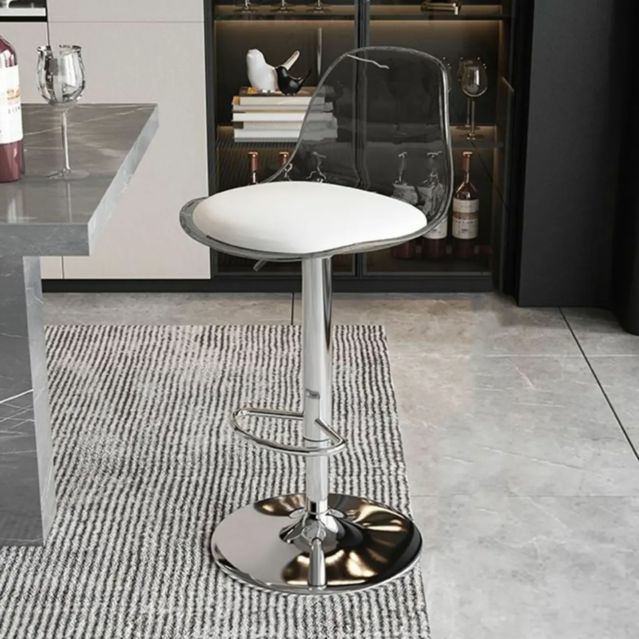 Minimalist Acrylic Adjustable Bar Stools with Cushion for Kitchen Image - 18