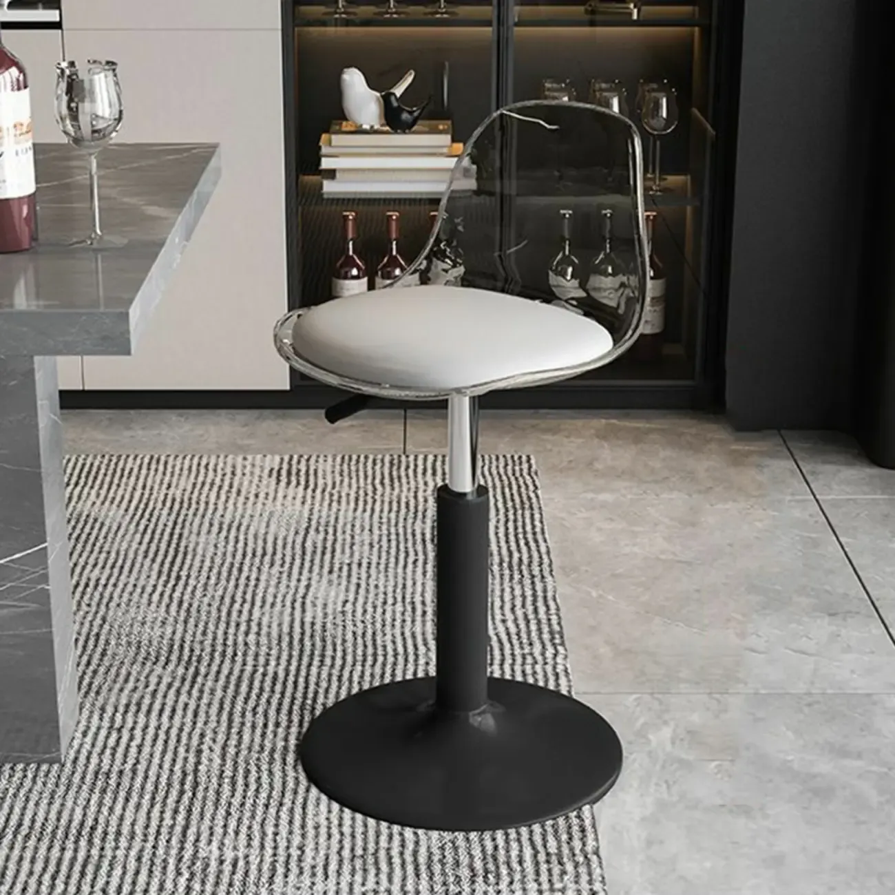 Minimalist Acrylic Swivel Bar Stools Cushion Bucket Seat | HomeyFad