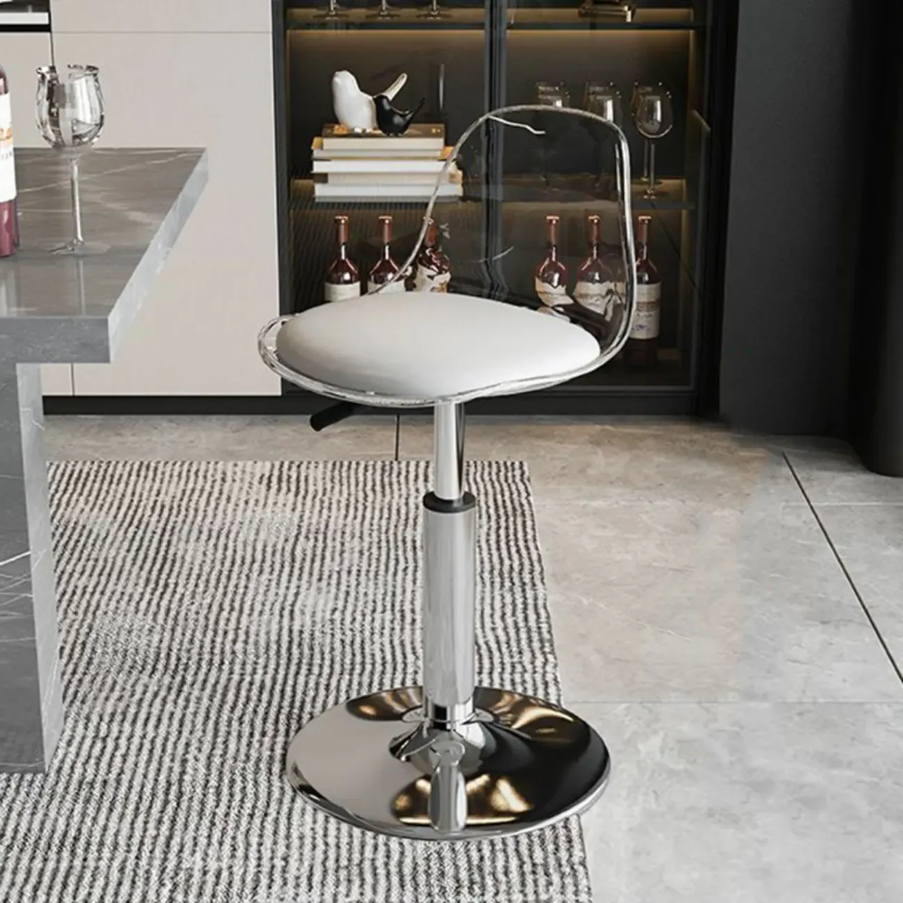 Minimalist Acrylic Adjustable Bar Stools with Cushion for Kitchen Image - 24