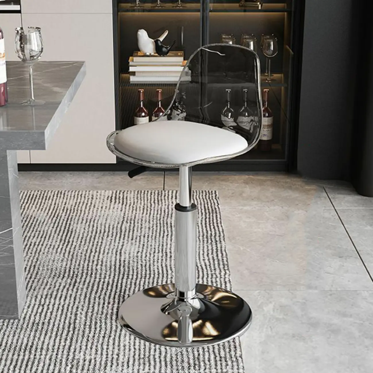 Minimalist Acrylic Adjustable Bar Stools with Cushion for Kitchen Image - 26 | homeyfad