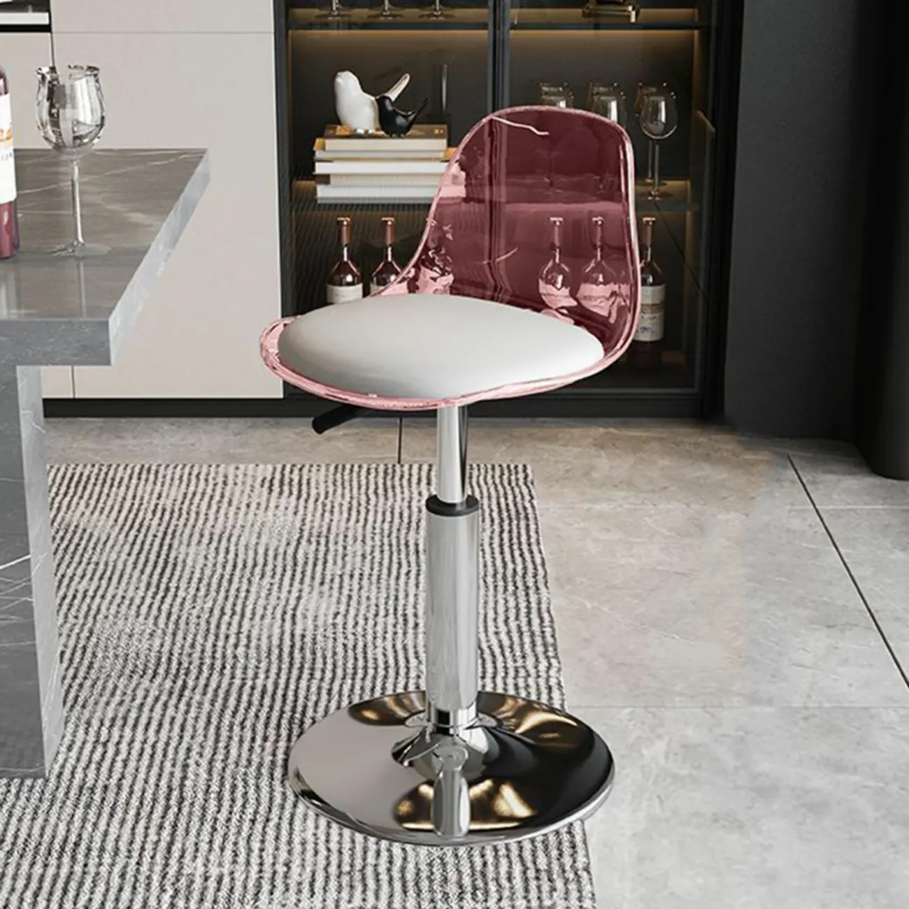 Minimalist Acrylic Adjustable Bar Stools with Cushion for Kitchen Image - 27 | homeyfad