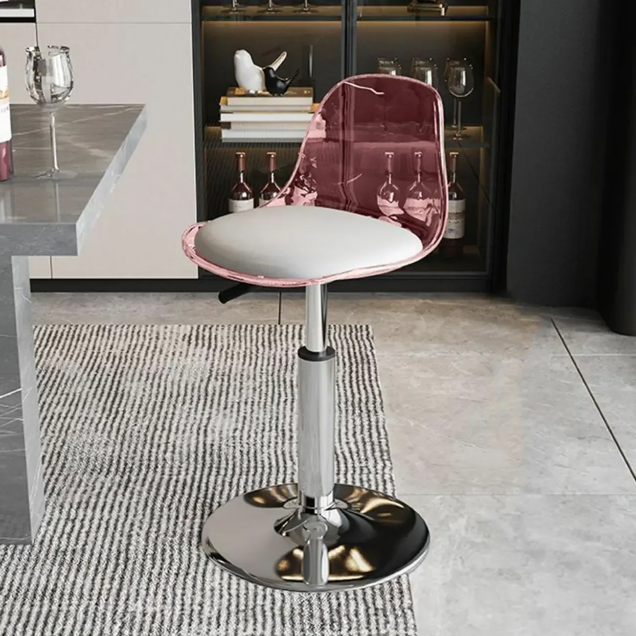 Minimalist Acrylic Adjustable Bar Stools with Cushion for Kitchen Image - 27