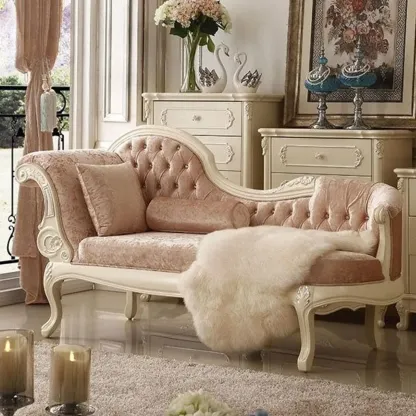 Luxurious Pink Velvet Chaise Lounge with Flared Arm for Bedroom Image - 3