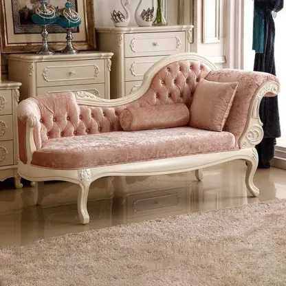 Luxurious Pink Velvet Chaise Lounge with Flared Arm for Bedroom Image - 1