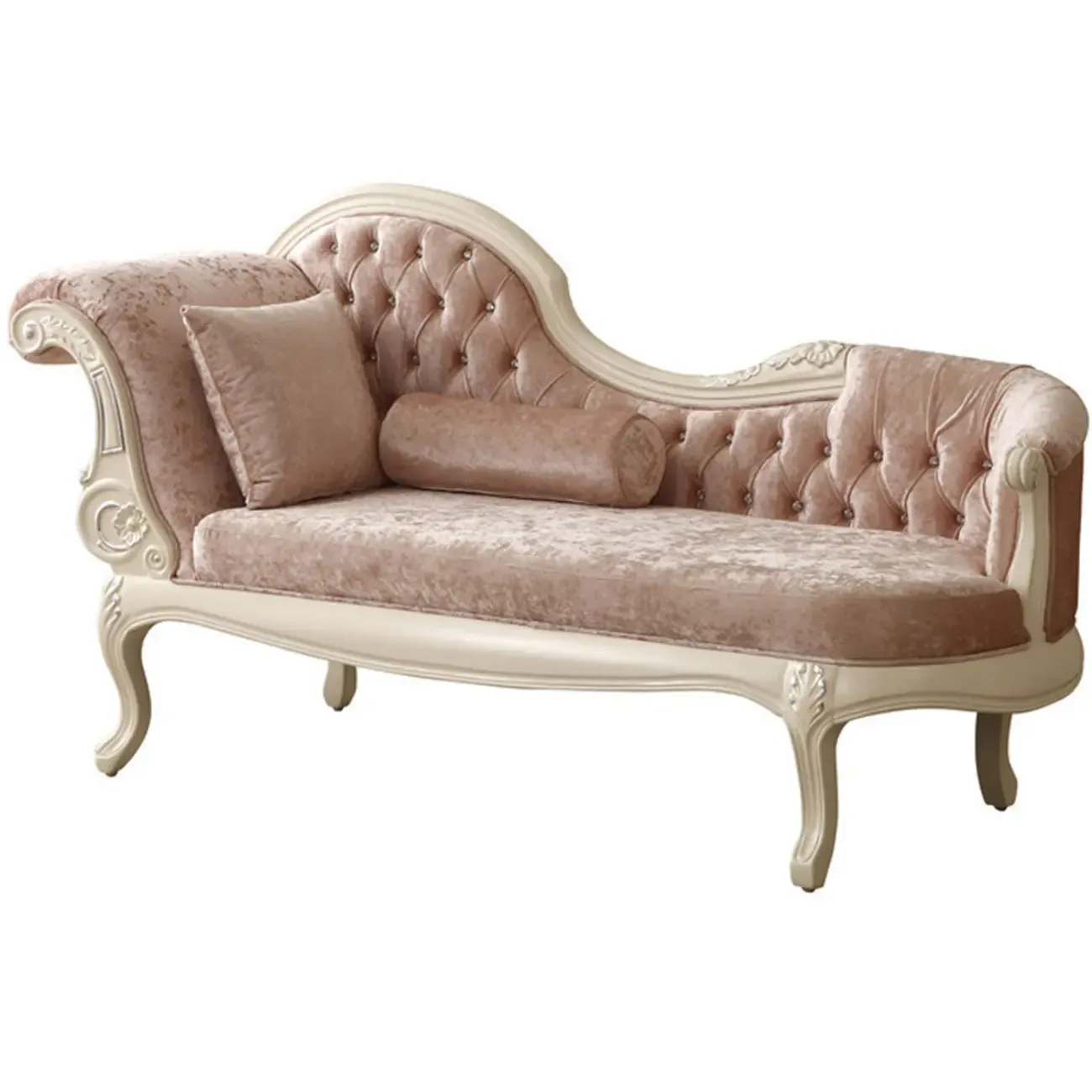 Luxurious Pink Velvet Chaise Lounge with Flared Arm for Bedroom Image - 5