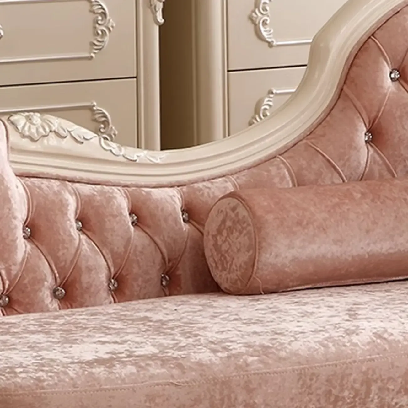 Luxurious Pink Velvet Chaise Lounge with Flared Arm for Bedroom Image - 8