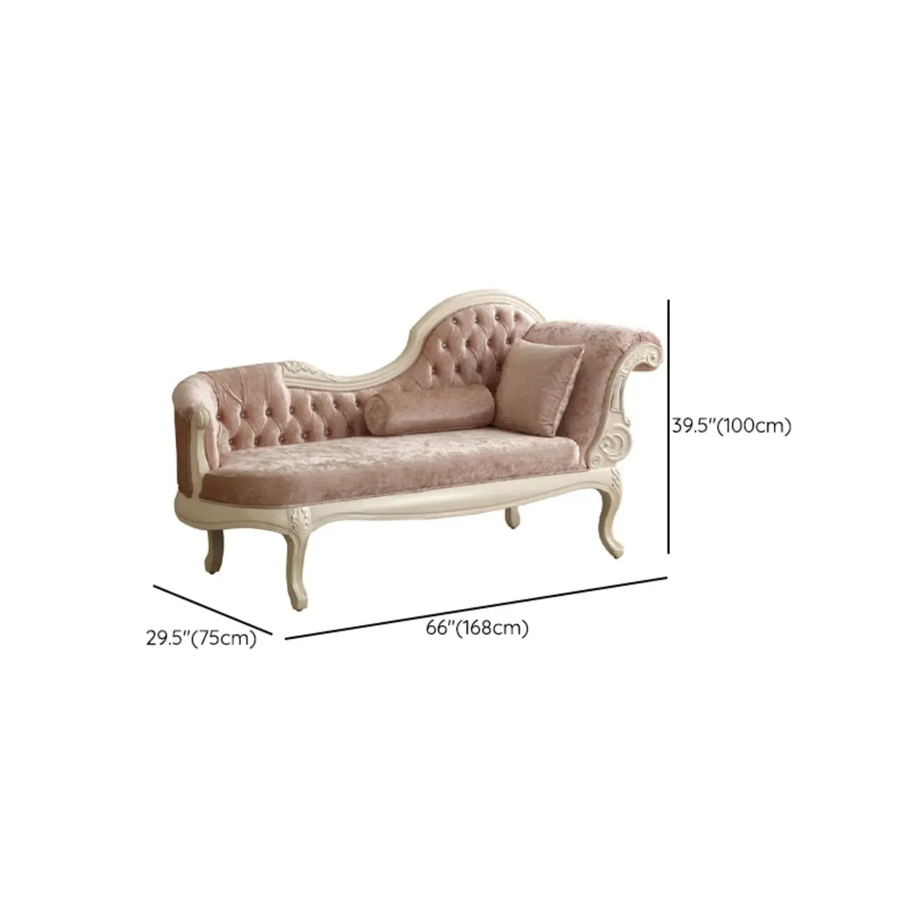 Luxurious Pink Velvet Chaise Lounge with Flared Arm for Bedroom Image - 10