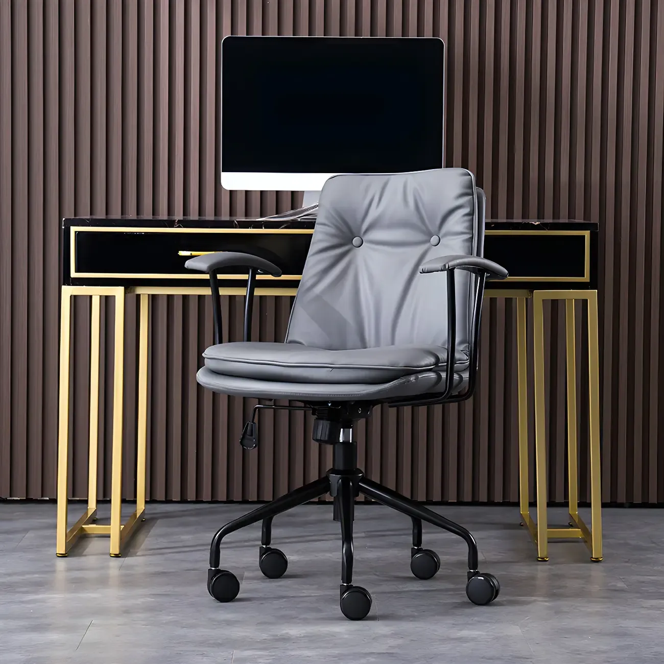 Modern Leather Adjustable Swivel Office Chair Image - 15