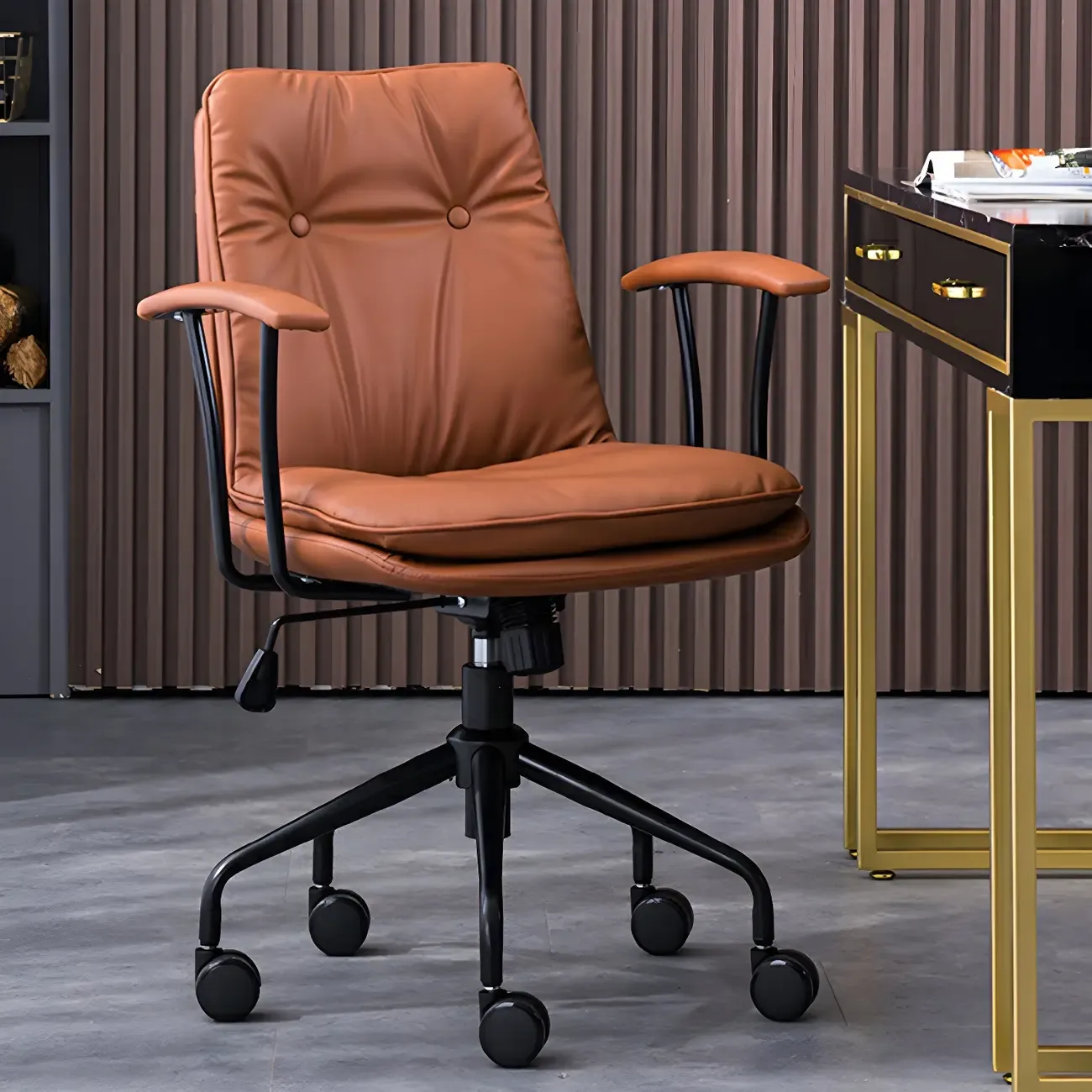 Modern Leather Adjustable Swivel Office Chair Image - 5