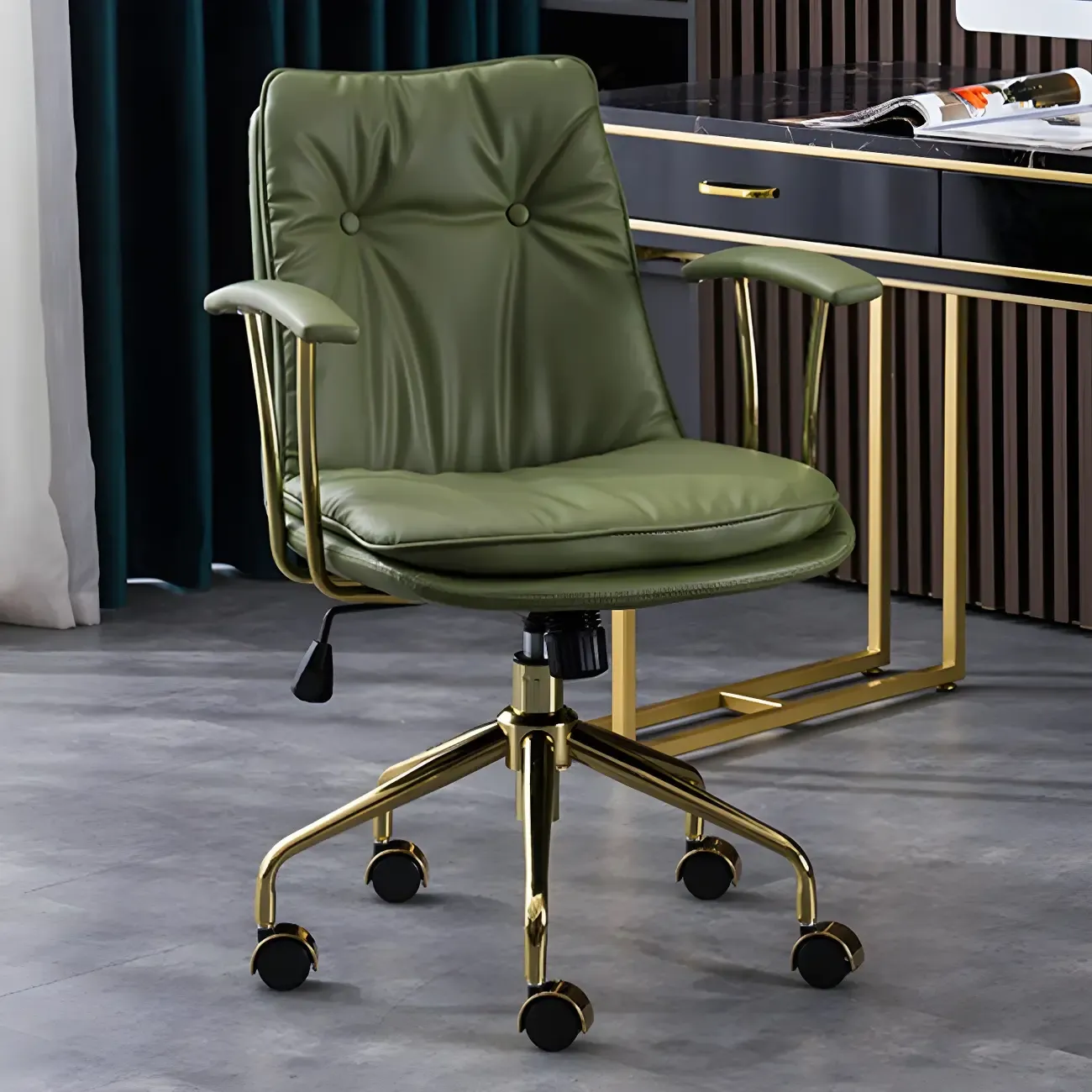 Modern Leather Adjustable Swivel Office Chair Image - 4