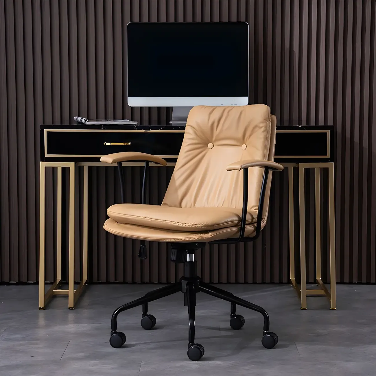 Modern Leather Adjustable Swivel Office Chair Image - 13