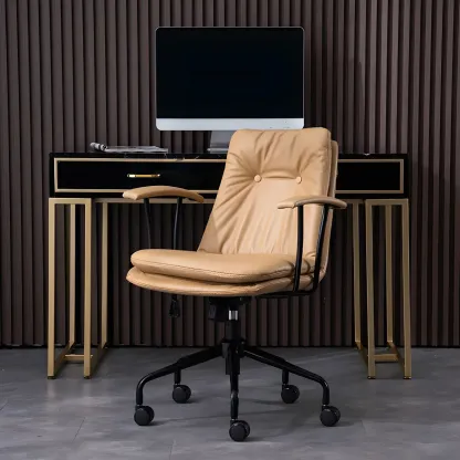 Modern Leather Adjustable Swivel Office Chair Image - 13