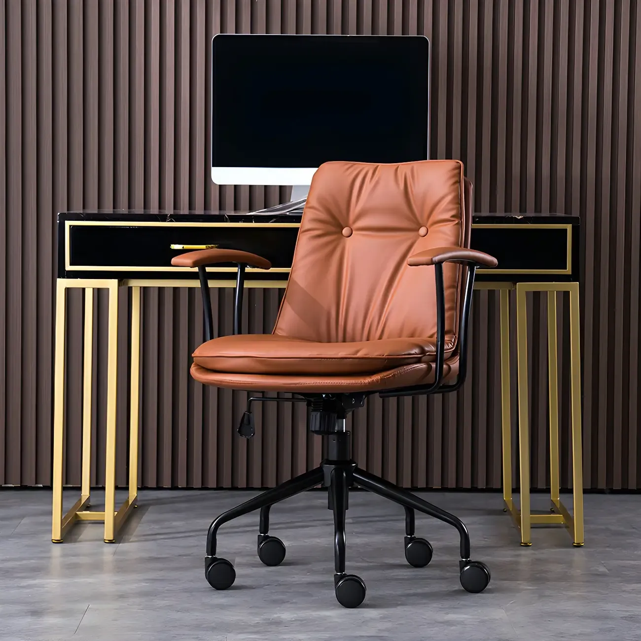 Modern Leather Adjustable Swivel Office Chair Image - 16