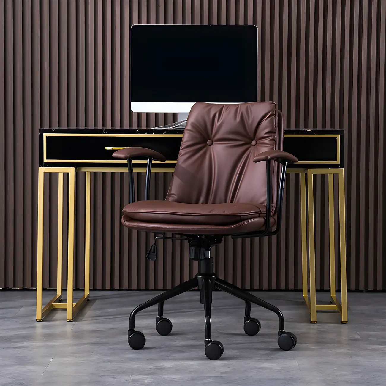 Modern Leather Adjustable Swivel Office Chair Image - 17