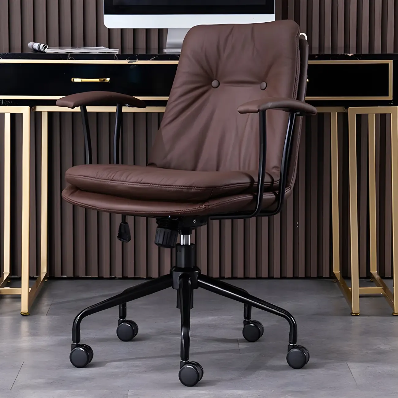 Modern Leather Adjustable Swivel Office Chair Image - 18