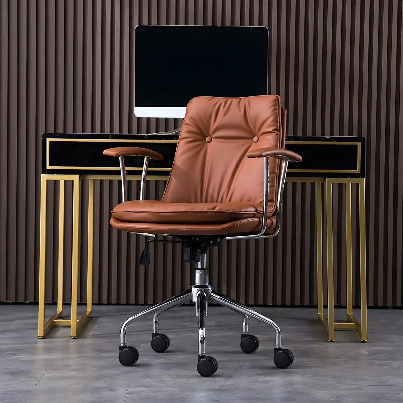 Modern Leather Adjustable Swivel Office Chair Image - 7