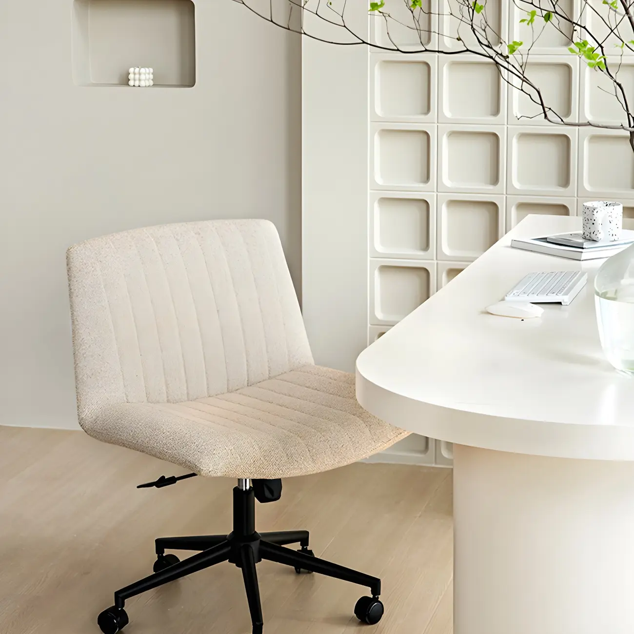 Modern Cream Leather Adjustable Swivel Side Chair Image - 5 | homeyfad