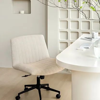 Modern Cream Leather Adjustable Swivel Side Chair Image - 5